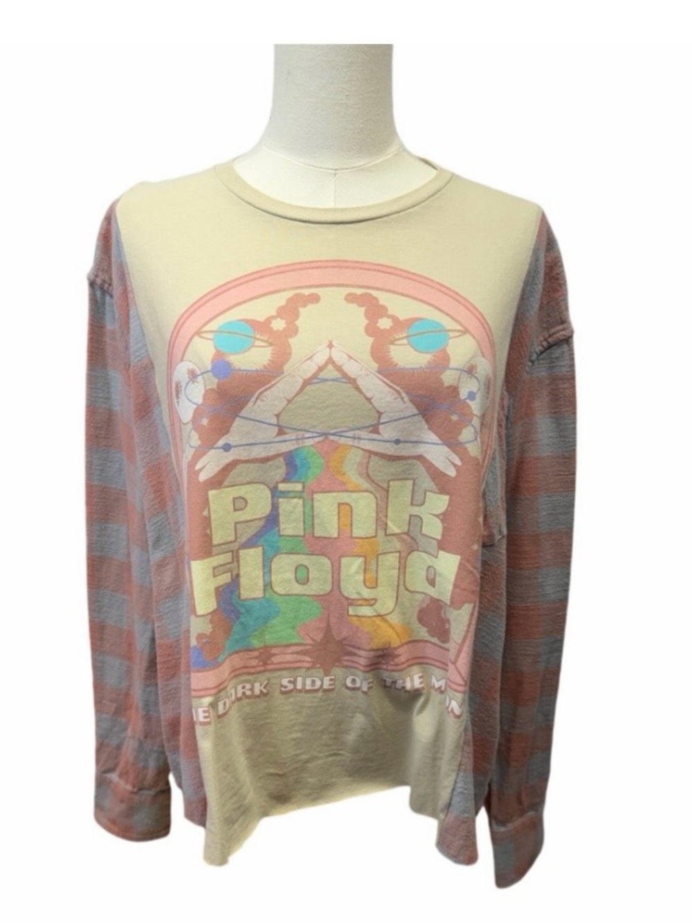Pink Floyd  upcycled custom flannel shirt / tshirt combination pink graphic tee